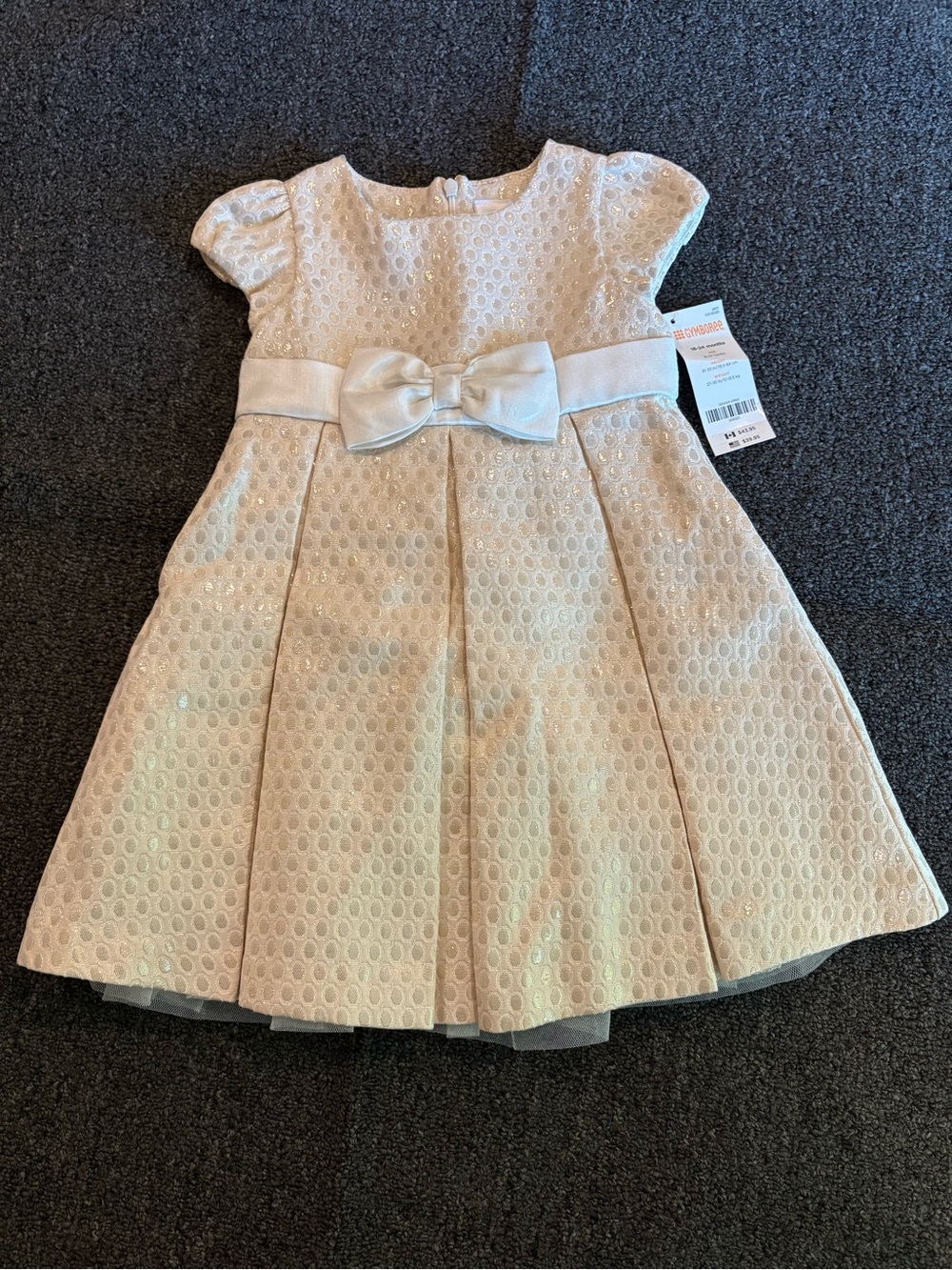 NWT Vintage Gymboree 2015 Holiday Gold Metallic Bow Dress 18-24M